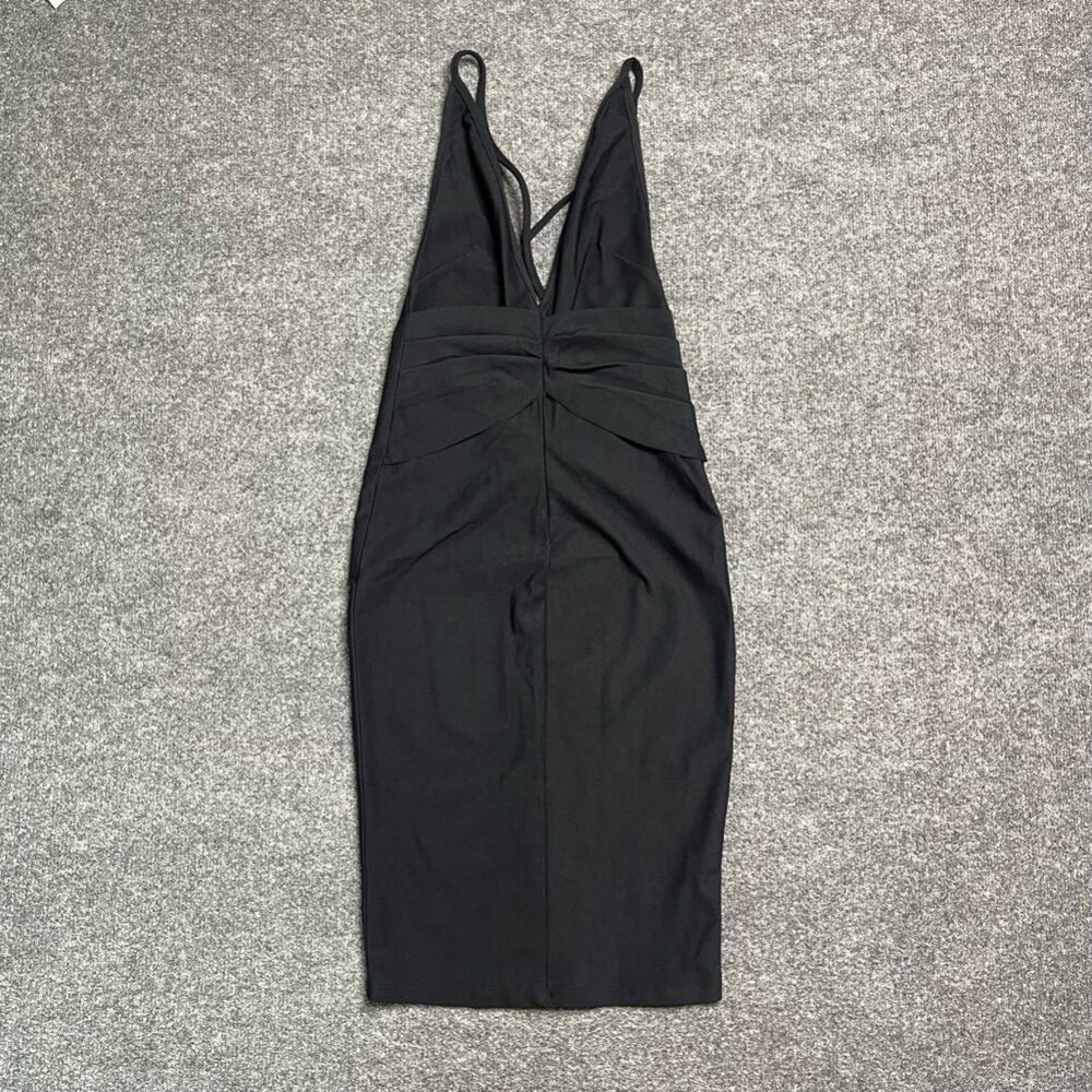 Olivaceous Womens Bodycon Dress Black Stretch V Neck Sleeveless Ruched LBD S